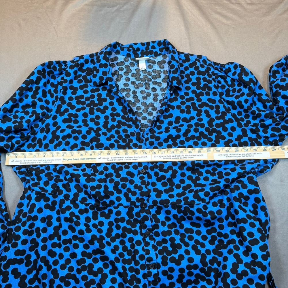 Ava & Viv Polka Dot Dress Womens 4X Blue Black Button Front Midi Casual Office - Picture 7 of 15